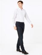 Marks & Spencer Slim Fit Textured Jacquard Trousers Navy