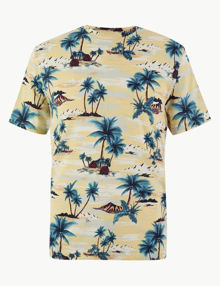 Marks & Spencer Cotton Palm Print T-shirt Yellow Mix