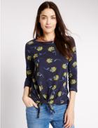 Marks & Spencer Pure Cotton Floral Print Jersey Top Navy Mix