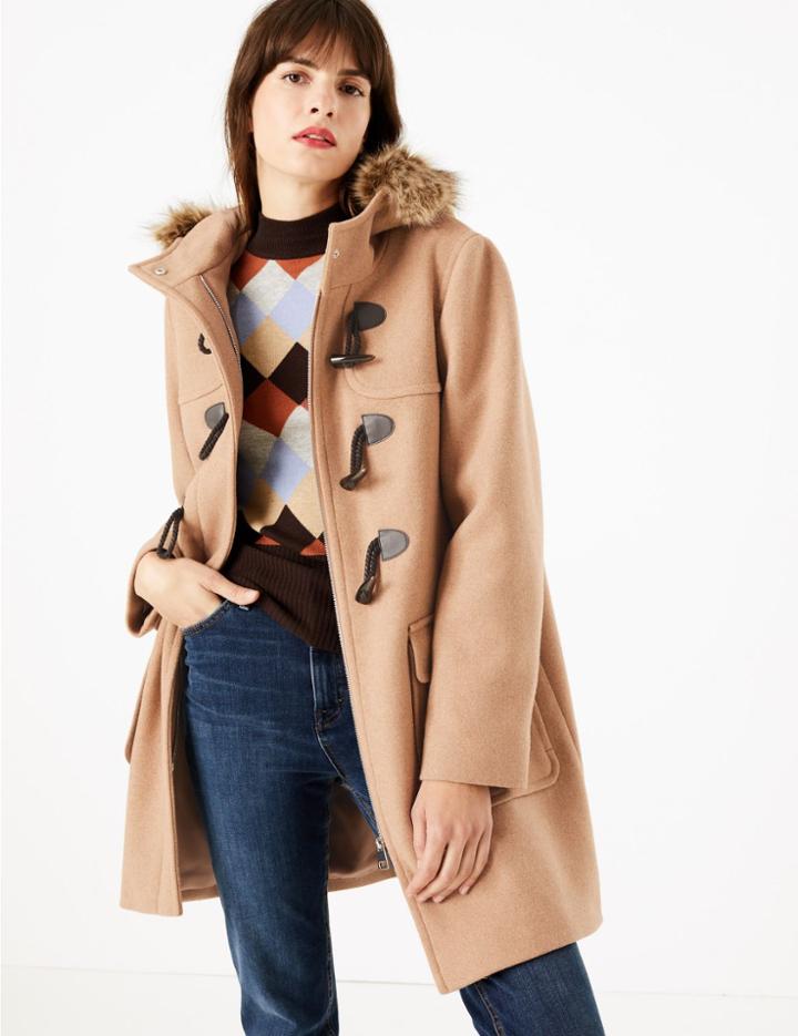Marks & Spencer Hooded Duffle Coat Caramel