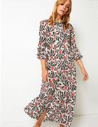 Marks & Spencer Tiered Floral Print Maxi Shirt Dress Ivory Mix