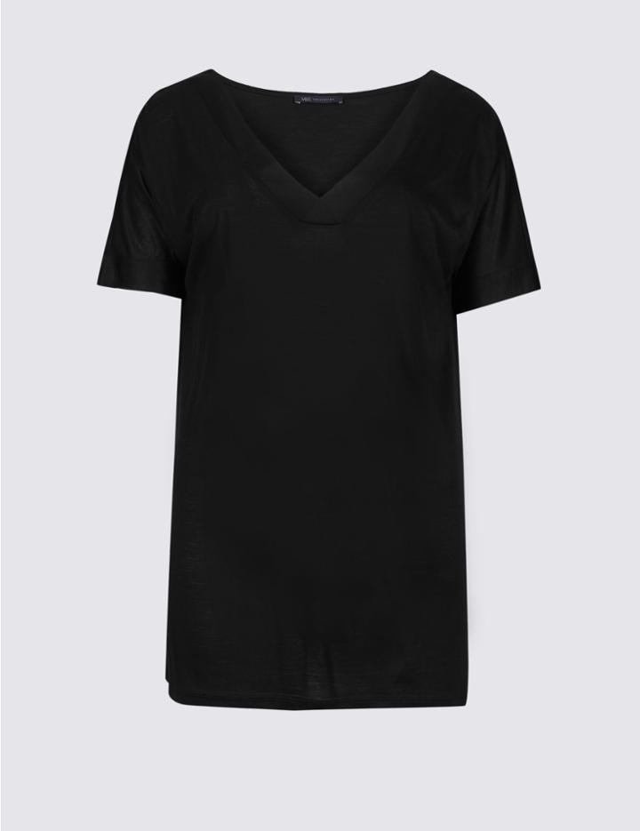 Marks & Spencer V-neck Short Sleeve T-shirt Black