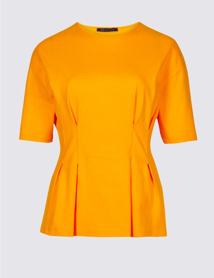 Marks & Spencer Pure Cotton Round Neck Short Sleeve Top Yellow