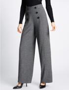Marks & Spencer Button Front Textured Wide Leg Trousers Grey Mix
