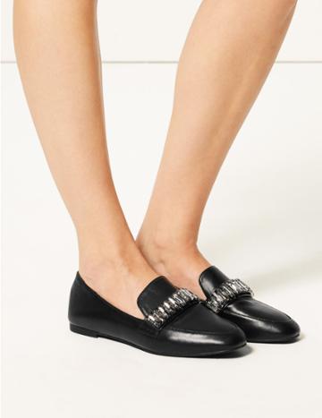 Marks & Spencer Jewel Trim Square Toe Loafers Black