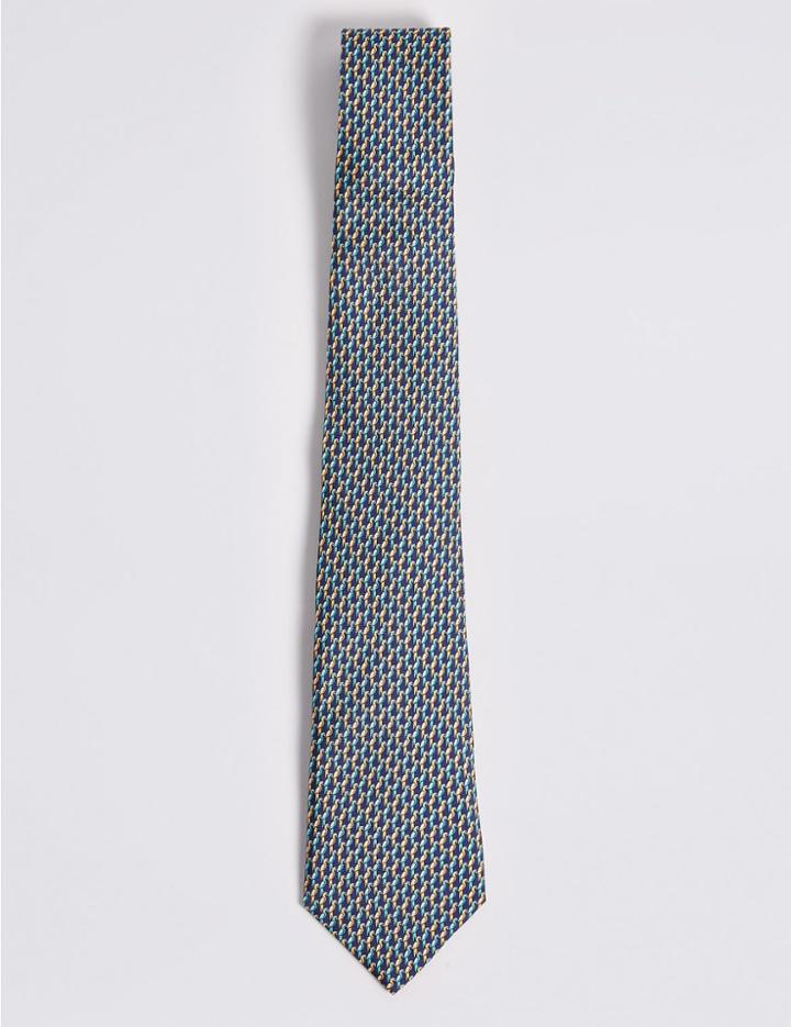 Marks & Spencer Pure Silk Parrot Print Tie Yellow Mix