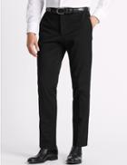 Marks & Spencer Slim Fit Cotton Blend Flat Front Trousers Black