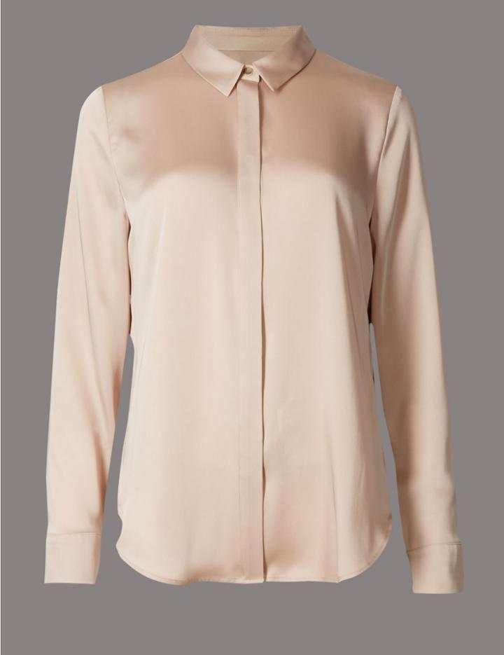 Marks & Spencer Side Split Long Sleeve Shirt Gold
