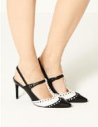 Marks & Spencer Leather Stiletto Heel T-bar Slingback Shoes Black Mix
