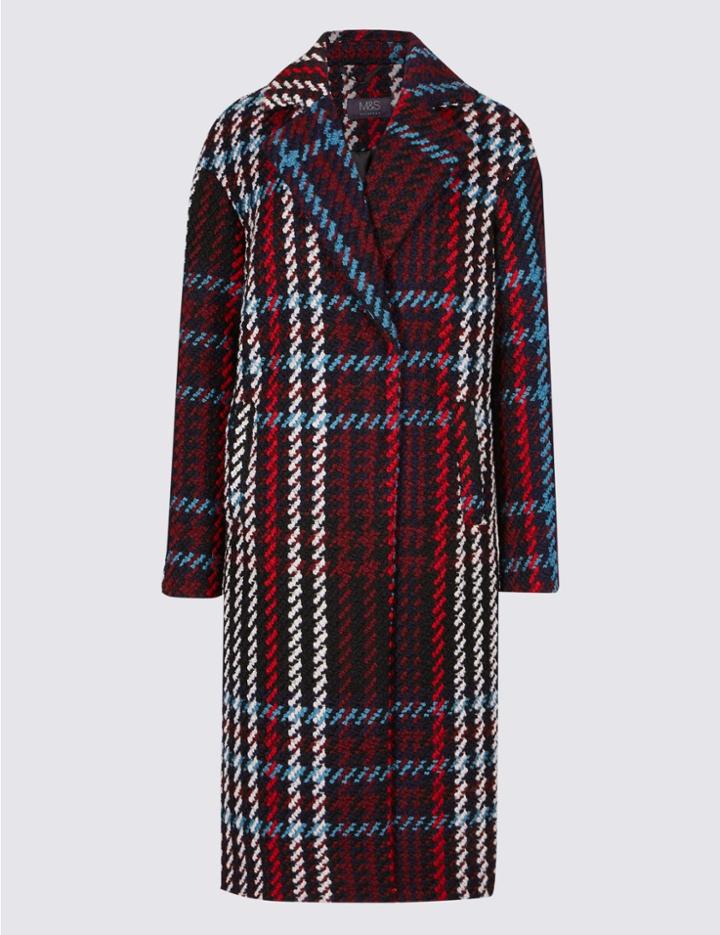 Marks & Spencer Checked Coat Navy Mix