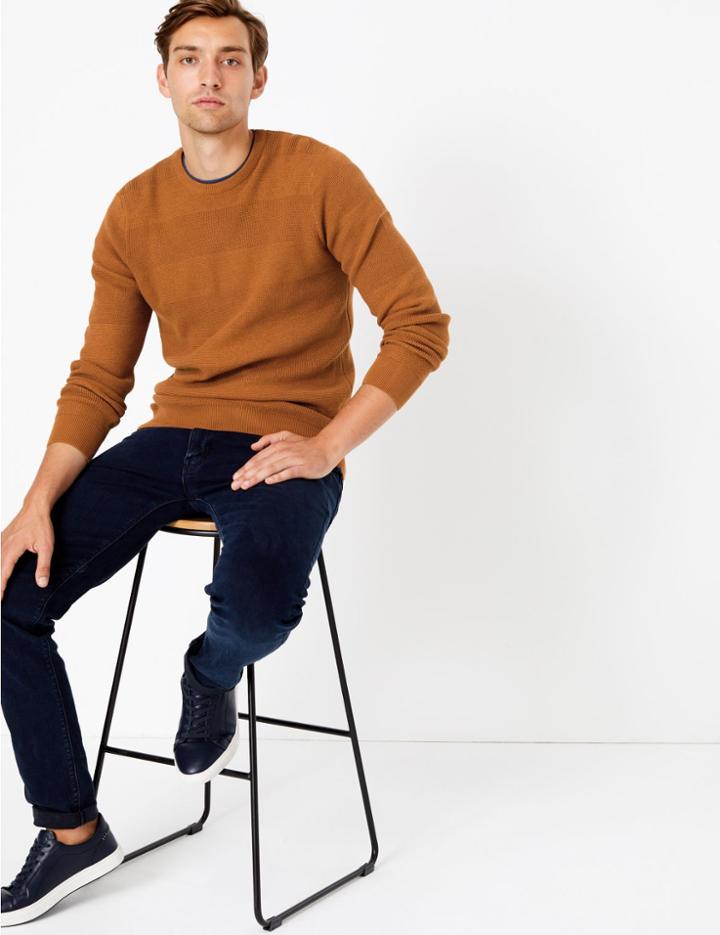 Marks & Spencer Pure Cotton Striped Jumper Tan