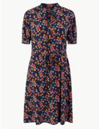 Marks & Spencer Floral Print Mini Waisted Dress Navy Mix
