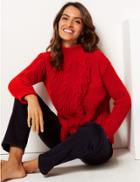 Marks & Spencer Fringe Cable Knit Funnel Neck Jumper Scarlet
