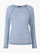 Marks & Spencer Striped Round Neck Long Sleeve Top Blue Mix
