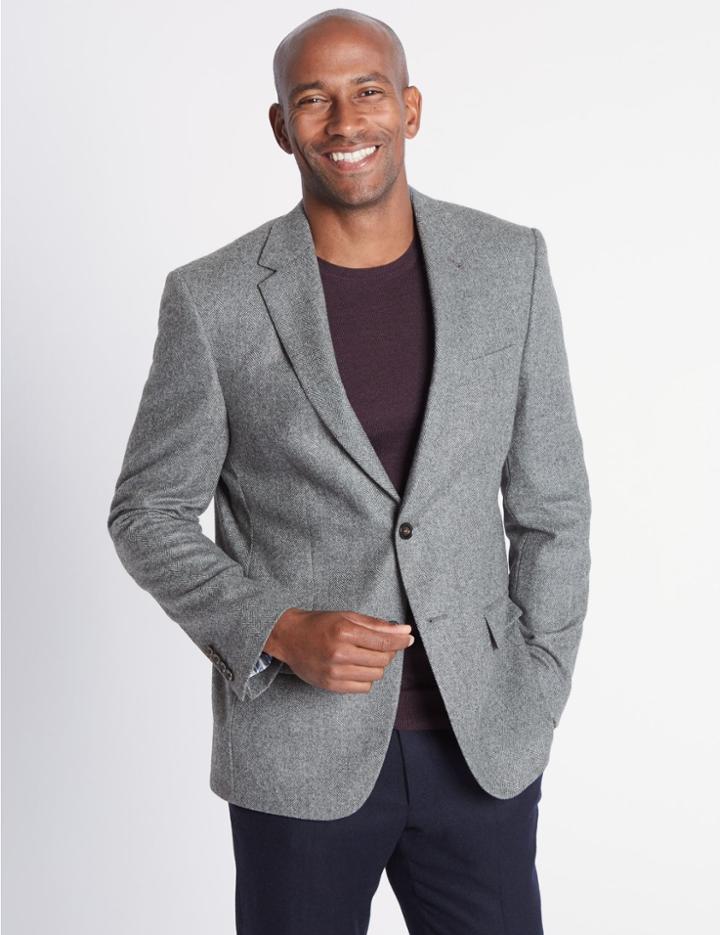 Marks & Spencer Pure Lambswool Herringbone Jacket Light Grey