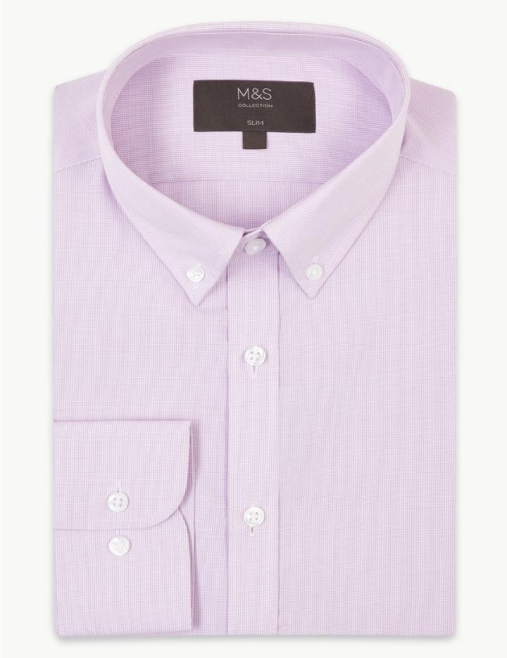 Marks & Spencer Cotton Blend Slim Fit Shirt Lilac