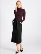 Marks & Spencer Textured Split Front A-line Midi Skirt Black