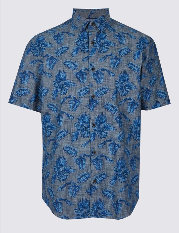 Marks & Spencer Pure Cotton Palm Print Shirt Chambray