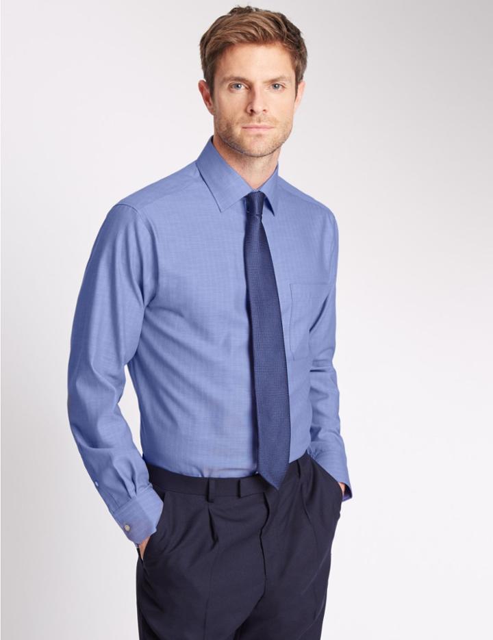 Marks & Spencer Pure Cotton Non-iron Shirt With Pocket Cornflower