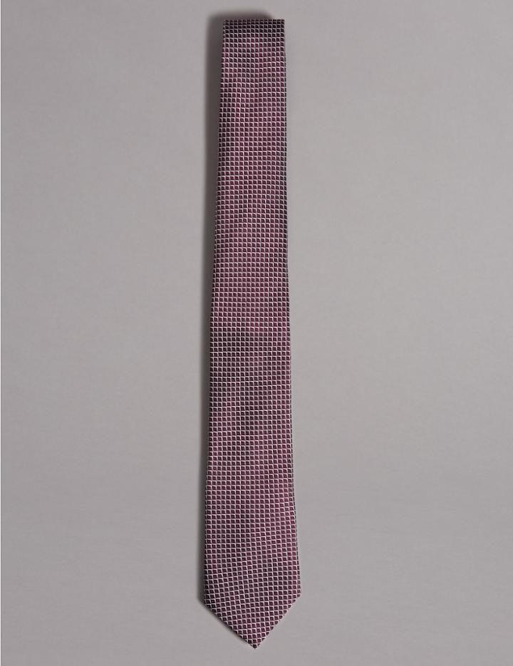 Marks & Spencer Pure Silk Geometric Print Tie Blackcurrant