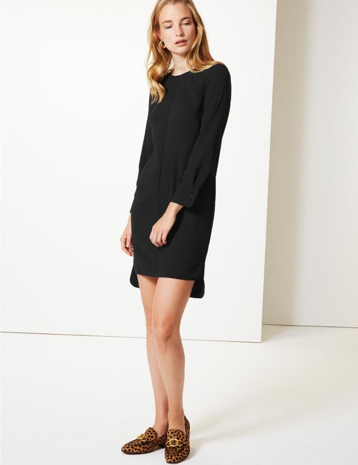 Marks & Spencer Long Sleeve Shift Mini Dress Black