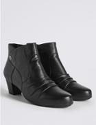 Marks & Spencer Wide Fit Leather Ruched Stud Ankle Boots Black