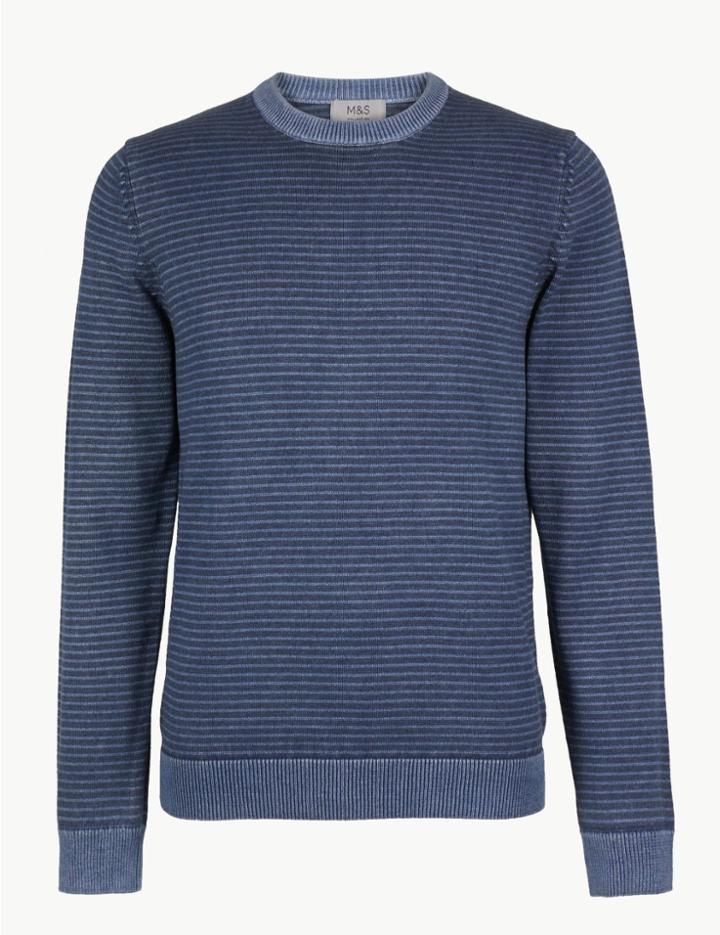 Marks & Spencer Pure Cotton Striped Jumper Denim