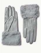 Marks & Spencer Leather Faux Fur Gloves Grey
