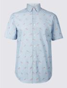 Marks & Spencer Pure Cotton Slim Fit Flamingo Print Shirt Pink Mix