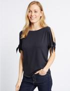 Marks & Spencer Slash Neck Tie Sleeve Jersey Top Navy