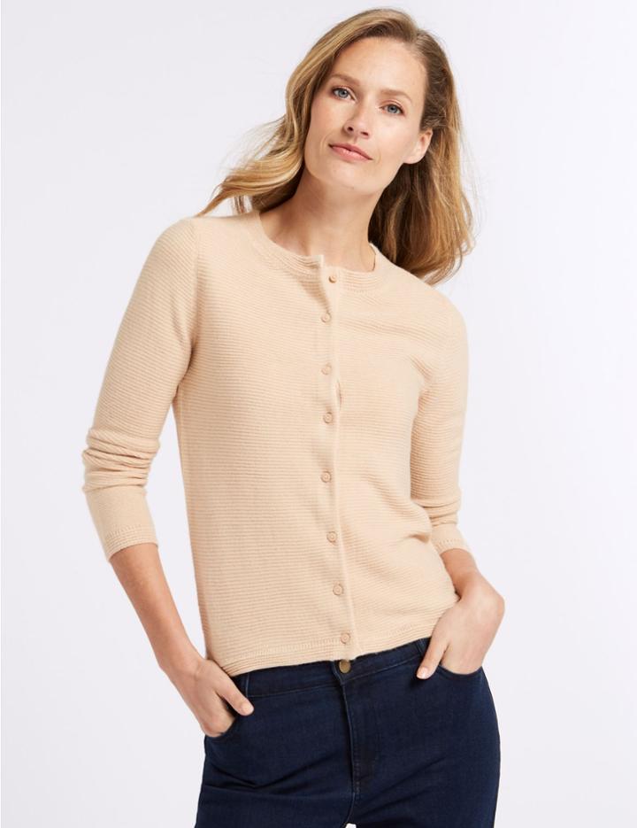 Marks & Spencer Textured Round Neck Cardigan Almond