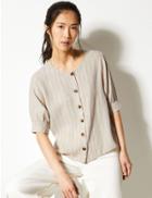 Marks & Spencer Linen Rich Striped Button Detailed Blouse Oatmeal Mix