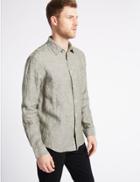 Marks & Spencer 2in Longer Pure Linen Shirt With Pocket Khaki