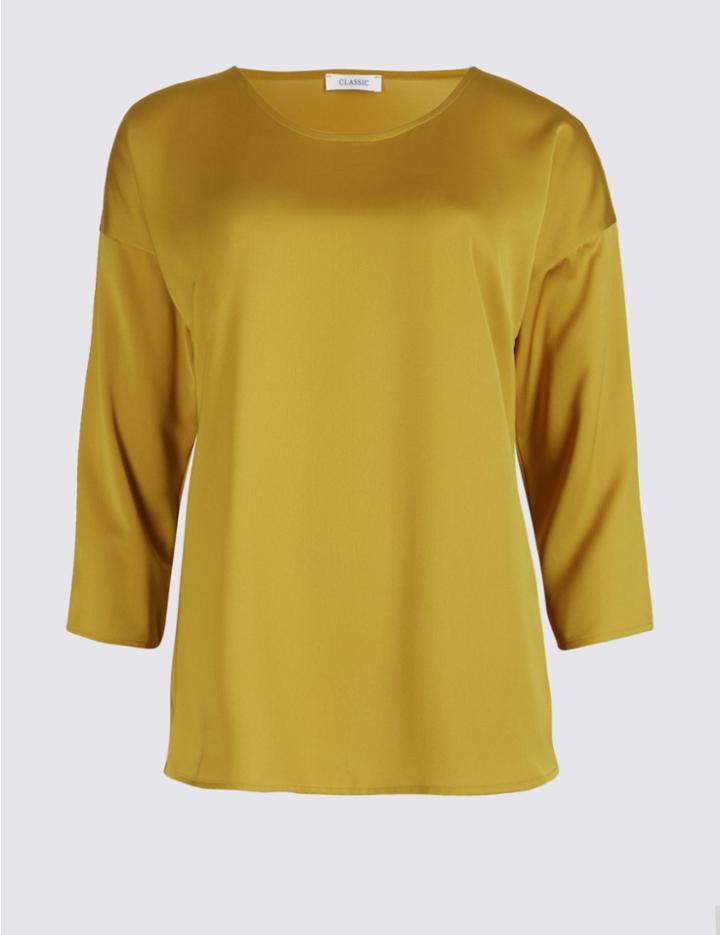 Marks & Spencer Round Neck 3/4 Sleeve T-shirt Chartreuse