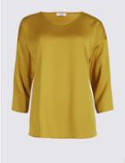 Marks & Spencer Round Neck 3/4 Sleeve T-shirt Chartreuse