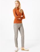 Marks & Spencer Mia Zip Checked Slim Ankle Grazer Trousers Black Mix