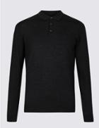 Marks & Spencer Pure Extra Fine Merino Wool Knitted Polo Dark Grey