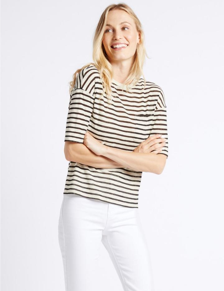 Marks & Spencer Textured Stripe Half Sleeve T-shirt Black Mix