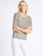 Marks & Spencer Textured Stripe Half Sleeve T-shirt Black Mix