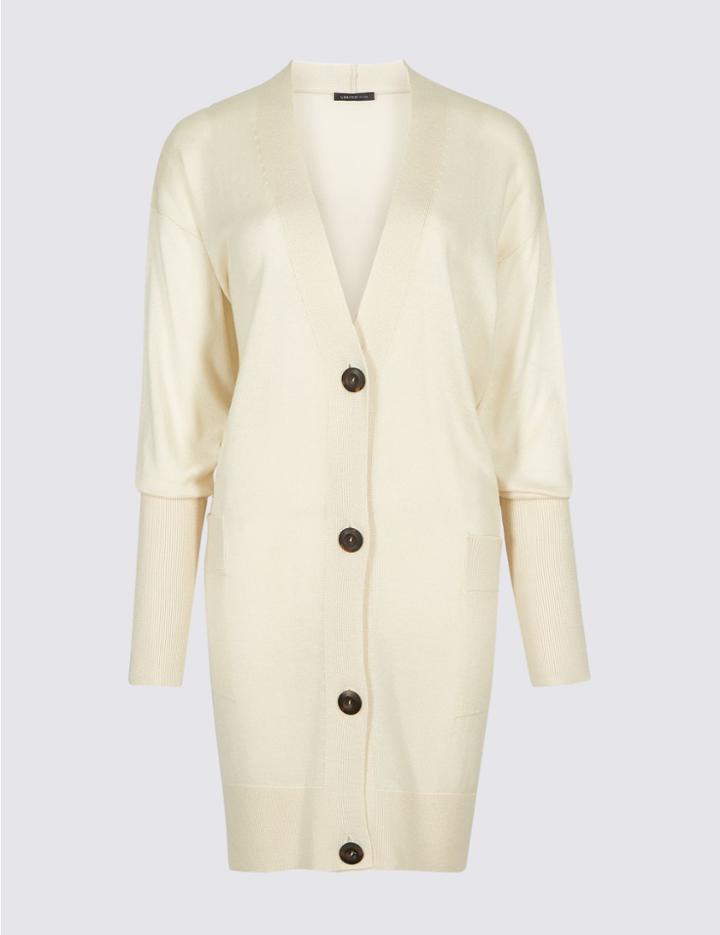 Marks & Spencer V-neck Long Sleeve Longline Cardigan Cream