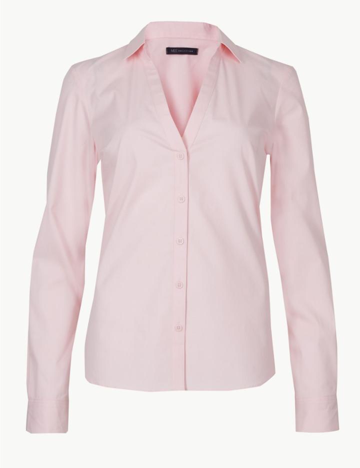 Marks & Spencer Cotton Rich 3/4 Sleeve Shirt Pink
