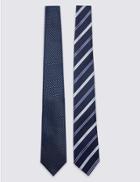 Marks & Spencer 2 Pack Assorted Ties Navy Mix