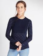 Marks & Spencer Long Sleeve Lace Bib Jersey Top Navy Mix