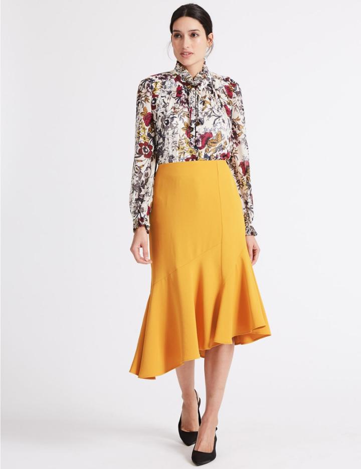 Marks & Spencer Crepe Asymmetric Midi Skirt Bright Gold