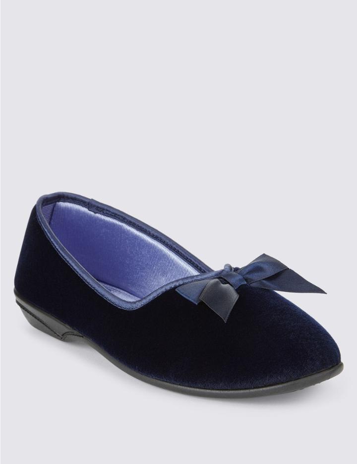 Marks & Spencer V-throat Bow Ballerina Slippers Navy