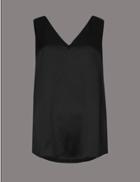 Marks & Spencer Pure Silk V-neck Sleeveless Blouse Black