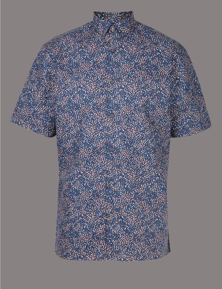 Marks & Spencer Luxury Pure Cotton Printed Shirt Dusky Rose