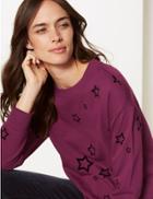 Marks & Spencer Pure Cotton Star Print Sweatshirt Burgundy Mix