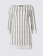 Marks & Spencer Striped Round Neck 3/4 Sleeve Tunic Ivory Mix