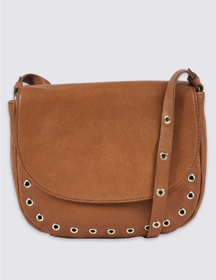 Marks & Spencer Leather Eyelet Saddle Across Body Bag Rust